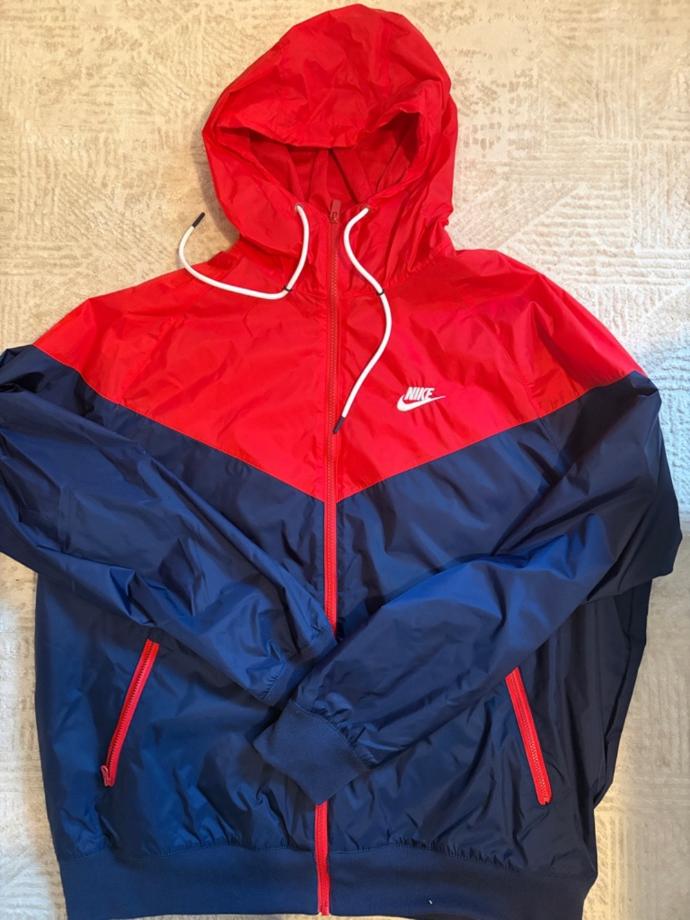 Nike Red and Navy Windbreaker Jacket with Hood